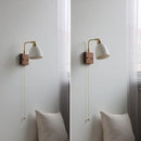 Helnys Vintage Brass Ceramic LED Wall Lamp with Pull Chain Switch
