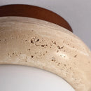 Helnys LED Ceiling Light Wood Base Japan Style Yellow Travertine White Glass