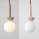 Helnys White Glass LED Pendant Lights - Modern Nordic Yellow Travertine Wood Hang Lamp