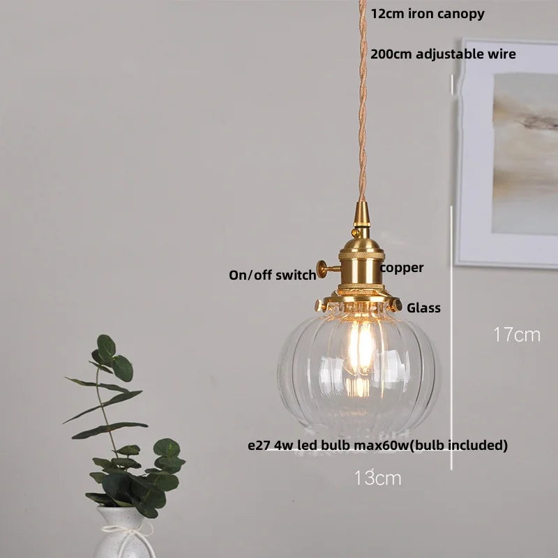 Helnys Amber Copper LED Pendant Lights Glass Hang Lamp - 200CM Wire Adjustable