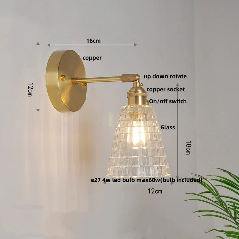 Helnys Rotatable Flower Glass Wall Lamp Copper Stair Light Fixtures