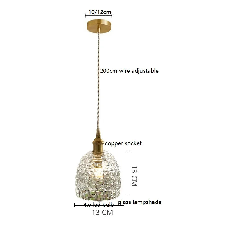 Helnys Modern Clear Glass LED Pendant Light Copper Socket for Home Indoor Decor