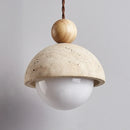 Helnys Stone Wood LED Pendant Lights with White Glass Ball - Nordic Modern Hanging Lamp