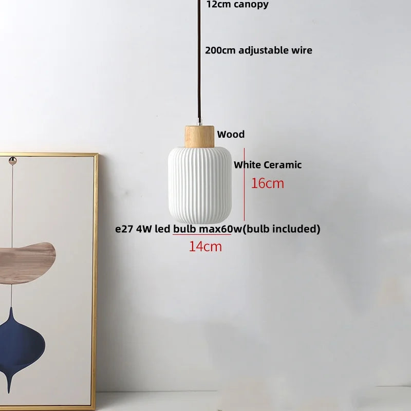 Helnys Nordic Wood LED Pendant Lamp with White Ceramic Ball