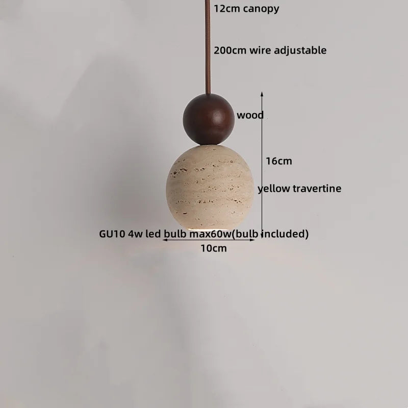 Helnys Yellow Travertine Stone Pendant Lamp - Modern Nordic Hanging Lights