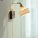 Helnys White Glass LED Wall Light Fixture Walnut Wood Brass Pull Chain Switch