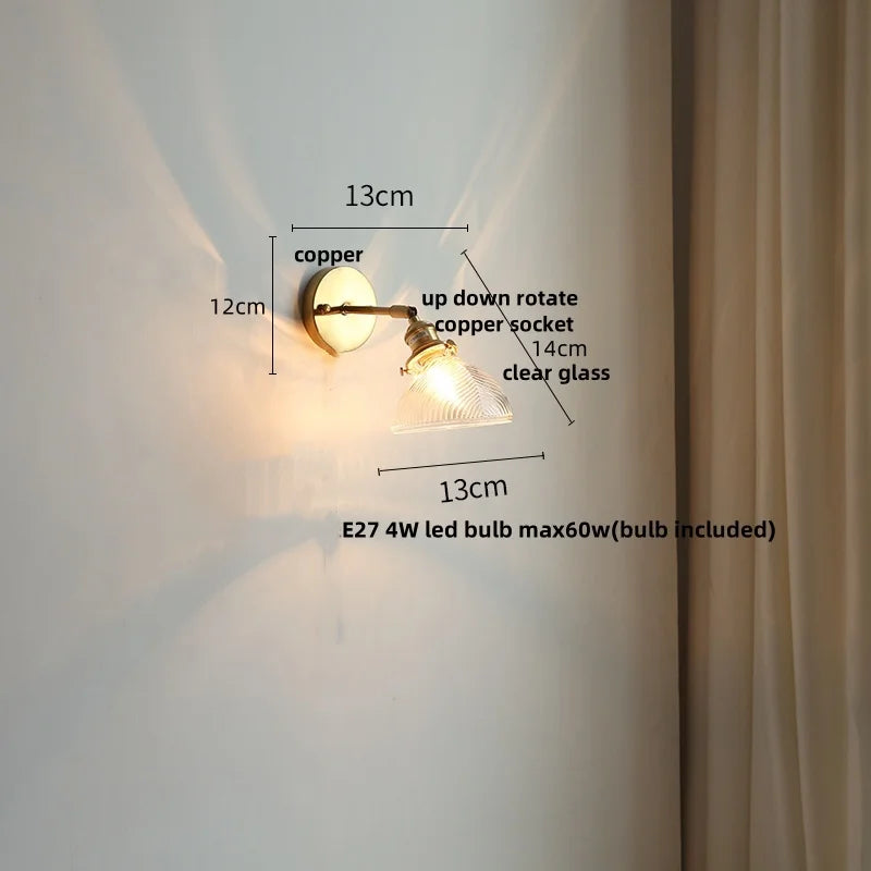 Helnys Green Glass LED Wall Sconce Rotate Copper Stair Light Fixtures