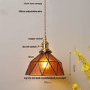 Helnys Amber Glass LED Pendant Light Fixture with Walnut Wood Bar and Adjustable Wire