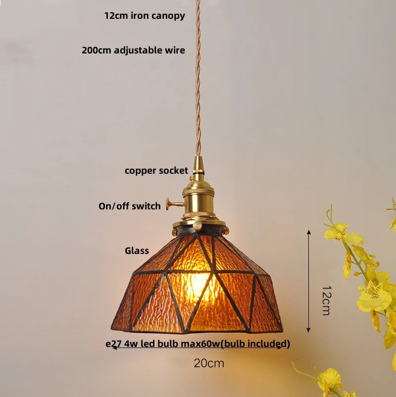 Helnys Amber Glass LED Pendant Lamp with Walnut Wood Accent