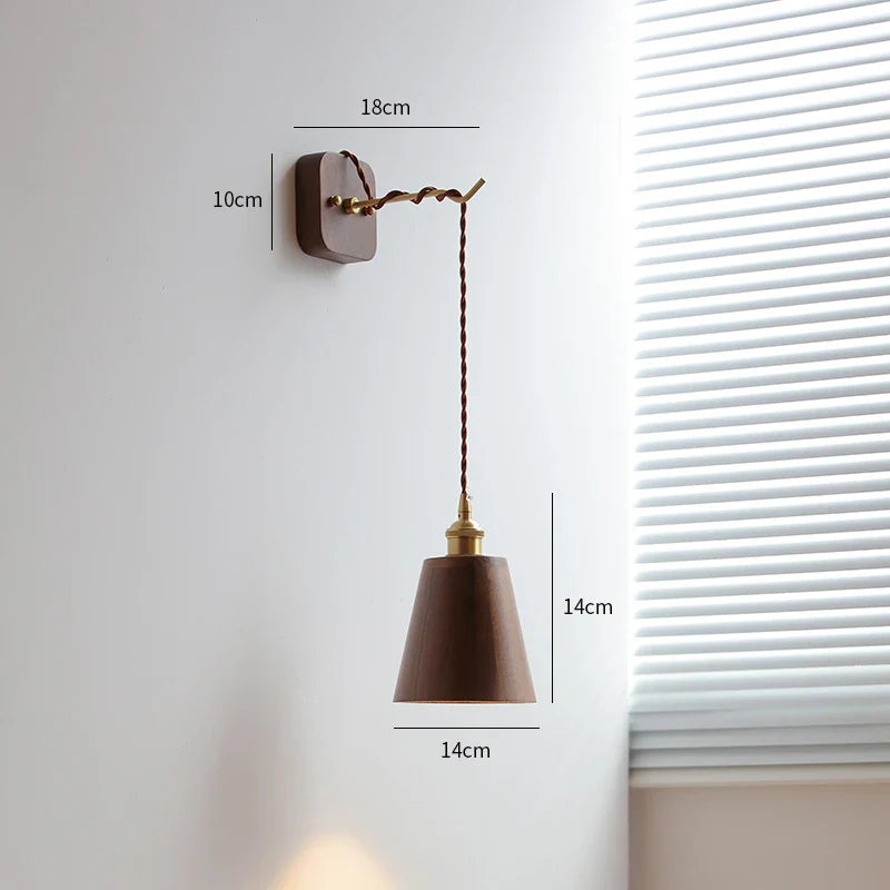 Helnys Walnut Wood LED Wall Light Fixture Indoor Living Bedroom Lamp