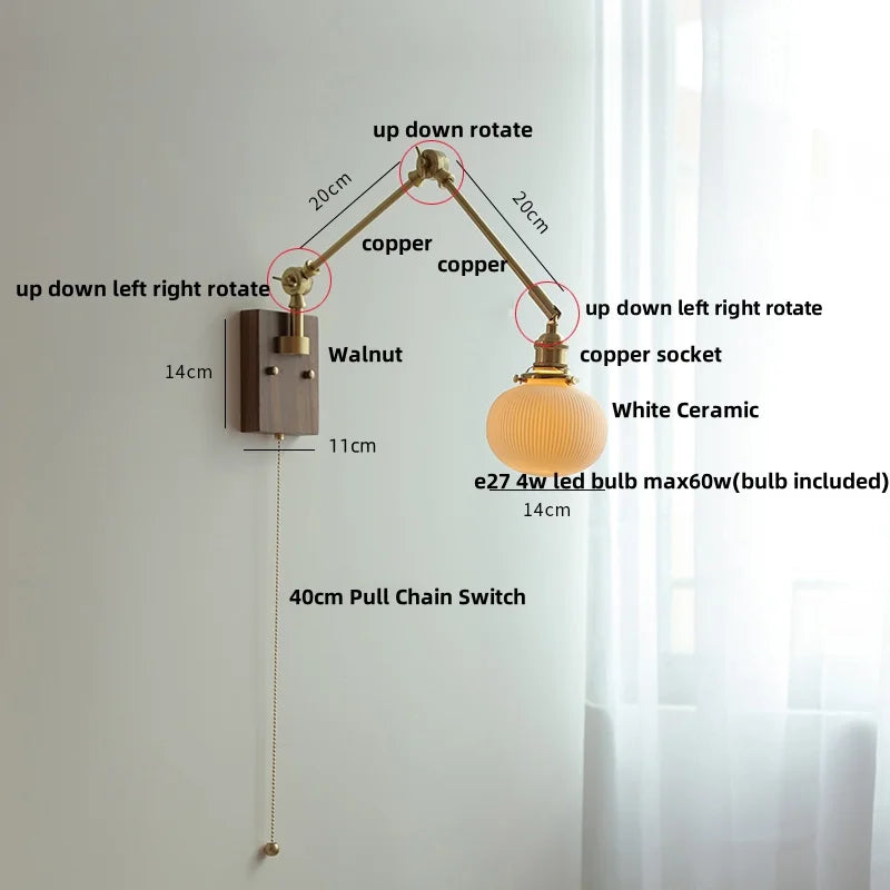 Helnys LED Swing Arm Wall Lamps Nordic Modern Ceramic Stair Light