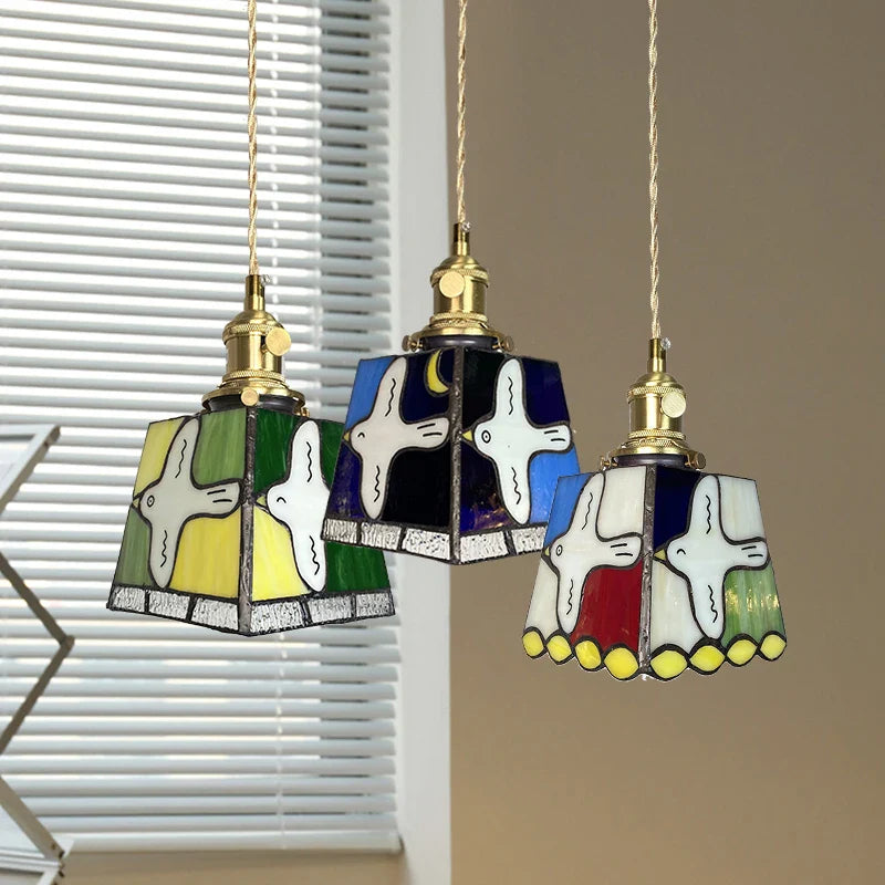 Helnys Peace Dove LED Pendant Lamp with Colorful Glass and Copper Knob Switch