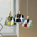 Helnys Tiffany Style Glass Pendant Light Fixture with Walnut Wood Finish