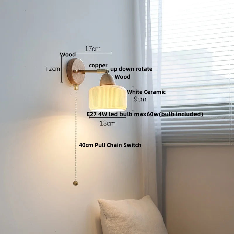 Helnys Ceramic Wood Wall Sconce Up Down Rotate LED Light Fixture