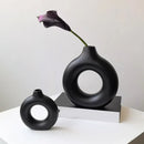 Helnys Black Ceramic Vase Donuts Flower Pot Decoration Interior Office Desktop Decor