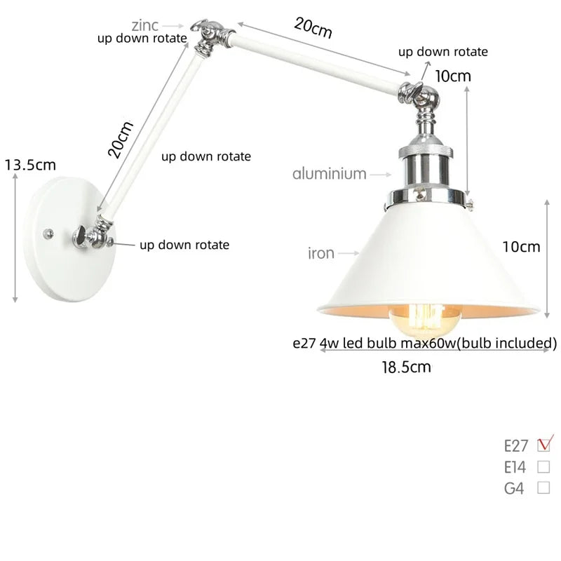 Helnys Vintage White LED Wall Sconce with Pull Chain Switch