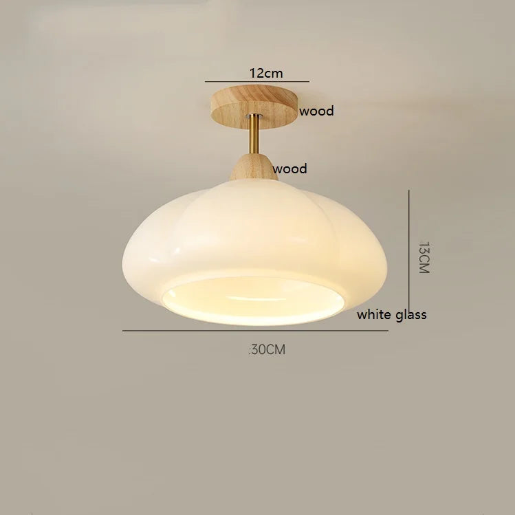 Helnys Glass LED Pendant Light 30W Vintage Wood Hanging Lamp