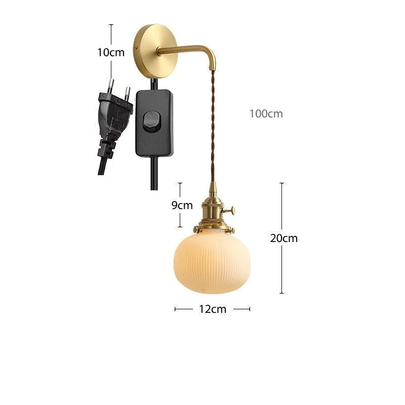 Helnys Nordic LED Wall Light Copper Ceramic Adjustable Bedroom Living Room Lamp