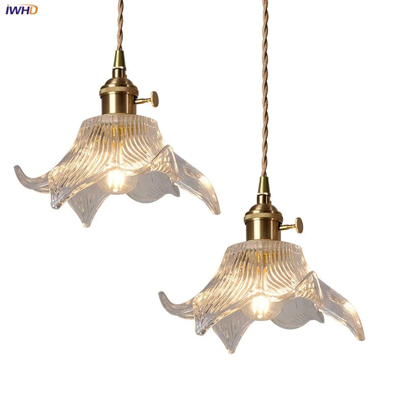 Helnys Flower Glass LED Pendant Lights Adjustable Kitchen Hanging Lamp
