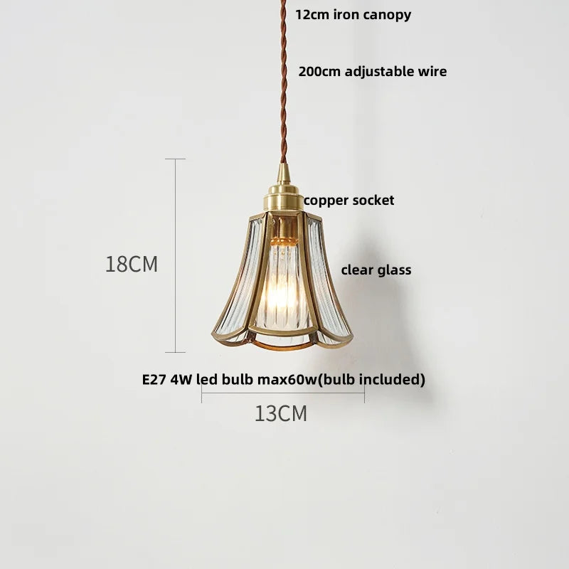 Helnys Glass Pendant Light Fixture Copper Socket LED Dining Room Restaurant Lamp