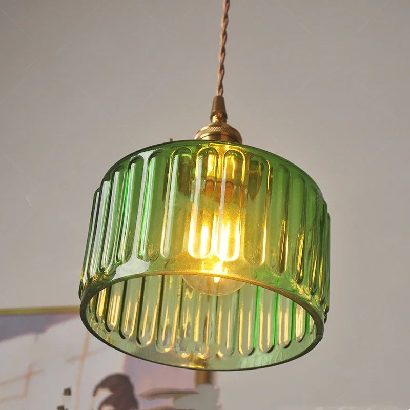 Helnys Green Glass LED Pendant Light: Modern Nordic Hanging Lamp for Dining Room