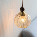 Helnys Amber Glass LED Pendant Light Fixture with Walnut Wood Hanging Lamp Base