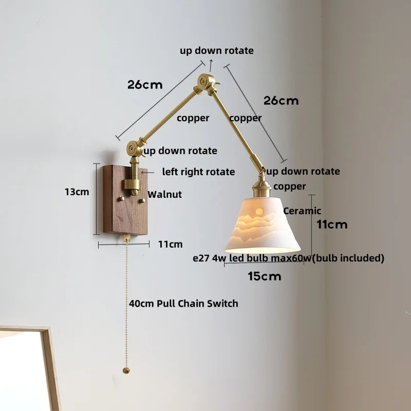 Helnys Wood LED Wall Lights Modern Ceramic Bedside Lamp Sconce