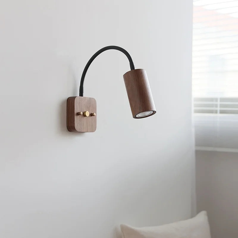 Helnys Walnut Wood LED Wall Lamps 30cm Black Hose Modern Nordic Bathroom Lights