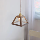 Helnys Japanese Style LED Pendant Light, Glass Walnut Wood Hanging Lamp