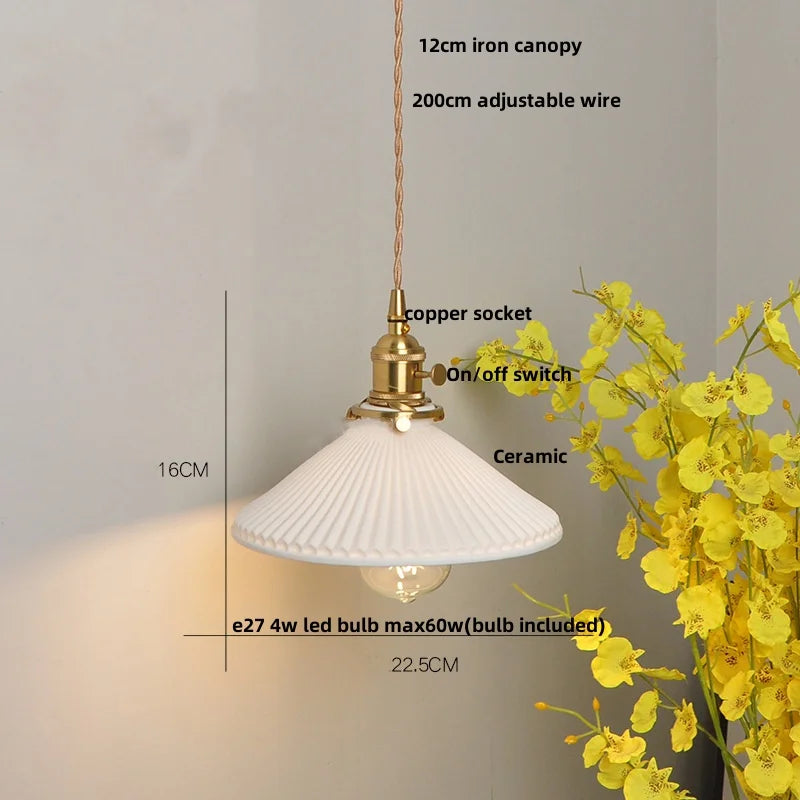 Helnys Flower Ceramic LED Pendant Lamp with Copper Socket, Adjustable Modern Hanging Light