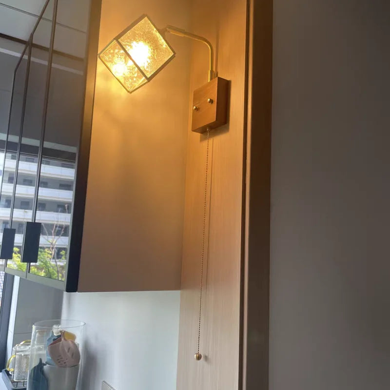 Helnys Cube Glass LED Wall Lights with Pull Chain Switch for Modern Decor
