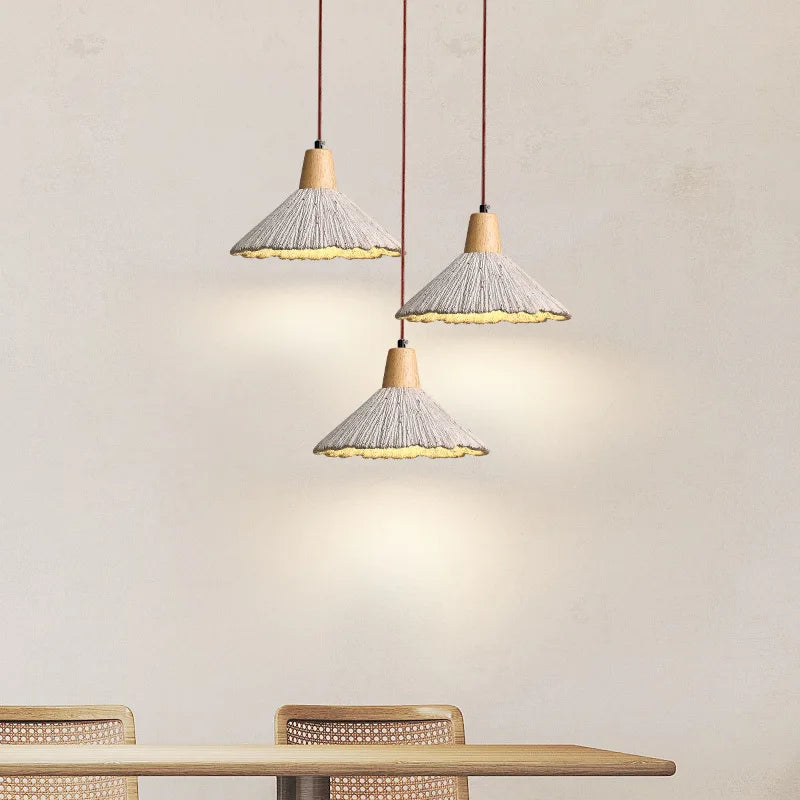 Helnys Wood Canopy LED Pendant Lamp Cement Lampshade Nordic Modern Hanging Lights