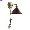 Helnys Industrial LED Wall Sconce Lights Plug In Black Walnut Wood Kitchen Living Room Lamp