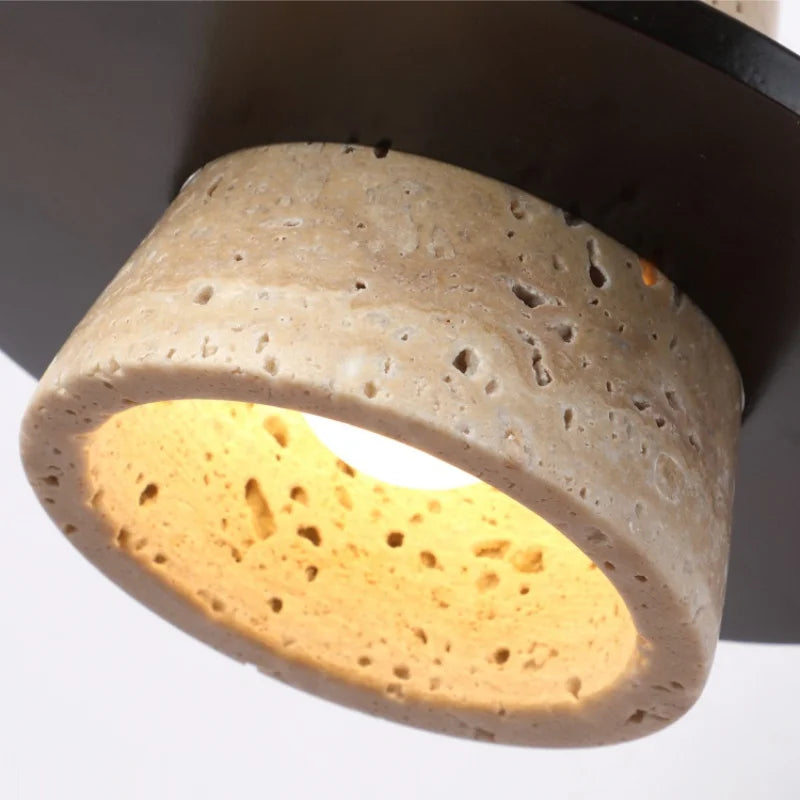 Helnys LED Wall Lights Nordic Modern Pull Chain Switch Yellow Travertine Stone Bedside Lamp
