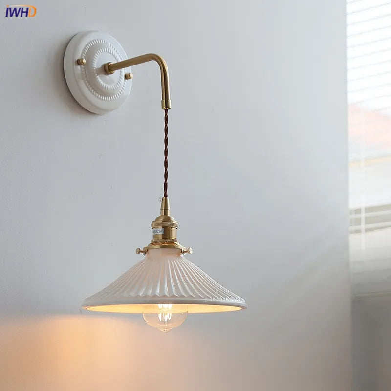 Helnys Ceramic LED Wall Sconce with Adjustable Copper Arm - Nordic Modern Style