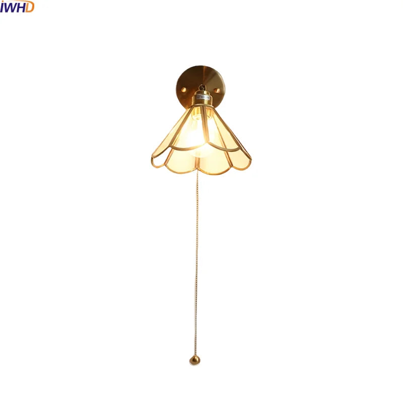 Helnys Wabi Sabi LED Wall Lamp Pull Chain Switch Clear Glass Modern Nordic Bathroom Light