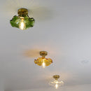 Helnys Green Glass Copper LED Ceiling Lights for Home Lighting in Bedroom Corridor Balcony