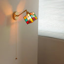 Helnys Colorful Glass LED Wall Lamp Sconce with Pull Chain Switch