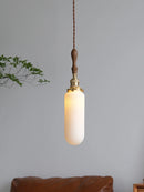 Helnys White Ceramic Ball LED Pendant Light with Copper Socket & Wood Handle