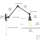 Helnys Black Industrial Loft Swing Arm Wall Light Fixtures Glass Pull Chain Switch Lamp