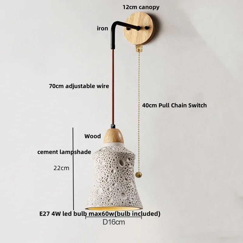 Helnys Cement Shade LED Wall Sconce Switch Stair Light Fixture for Home Decor