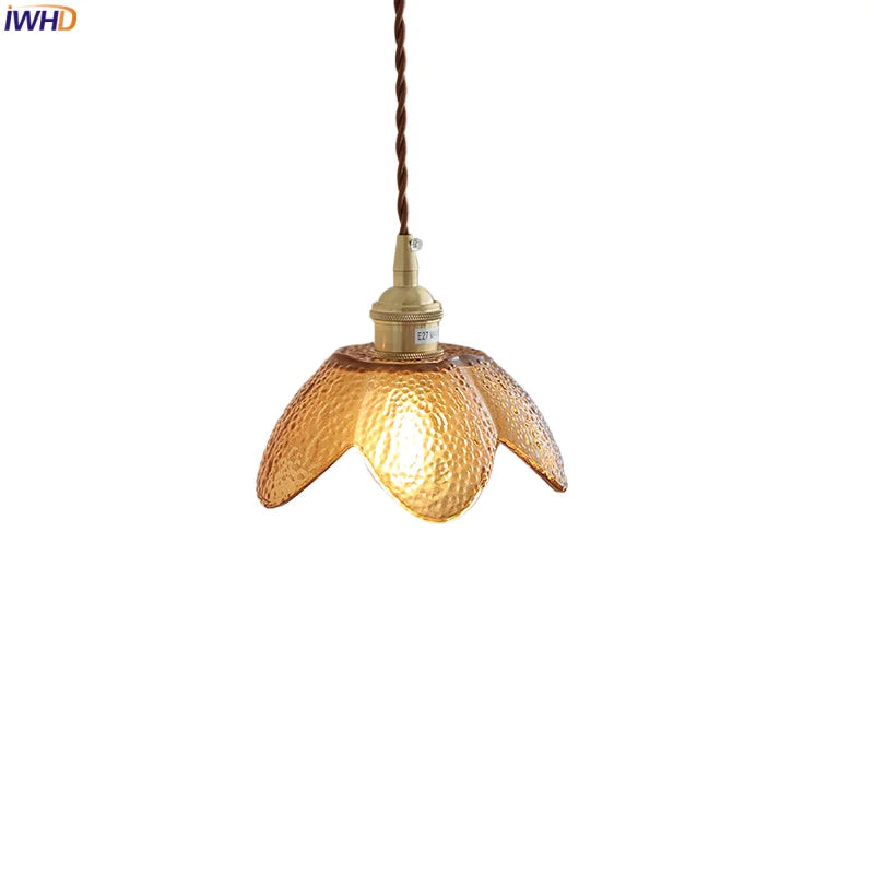 Helnys Amber Glass LED Pendant Light - Japan Style Hanging Lamp