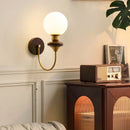 Helnys Walnut Wood Glass LED Wall Sconce with Pull Chain Switch