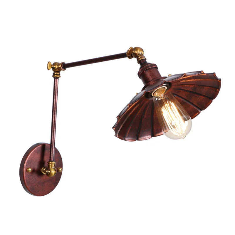 Helnys Industrial Rustic LED Wall Sconce - Long Arm Vintage Iron Stair Light