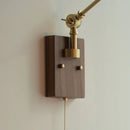 Helnys Yellow Glass LED Wall Lights Walnut Wood Bedside Lamp