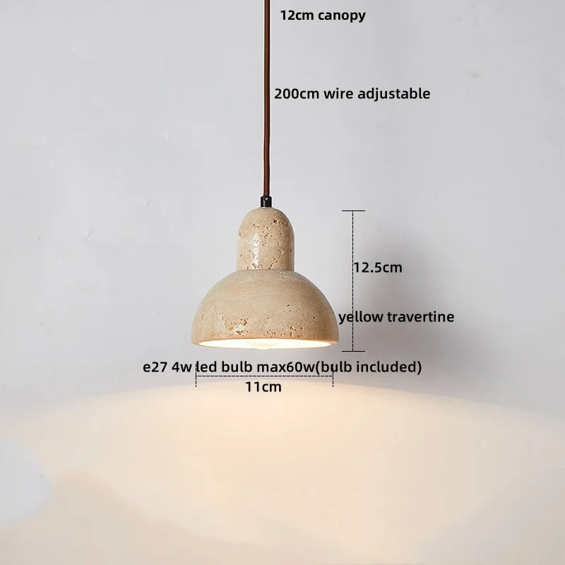 Helnys Adjustable LED Pendant Lights Yellow Travertine Wood Base Nordic Modern Hang Lamp