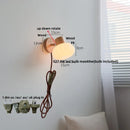 Helnys Amber Glass LED Wall Sconce Wood Pull Chain Switch Stair Light