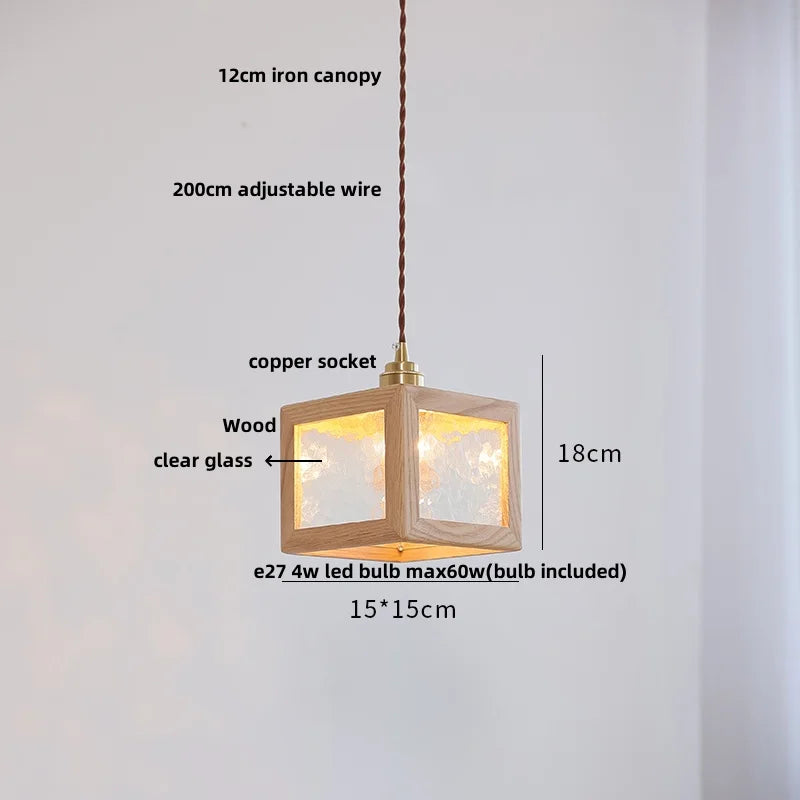 Helnys Glass & Wood LED Pendant Light - Modern Nordic Kitchen Cafe Bar Lamp