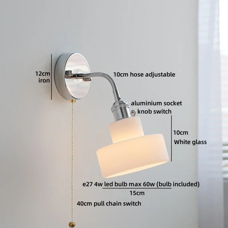 Helnys Round Glass Ball LED Wall Light - Gold Brass Base Nordic Bedroom Bedside Lamp