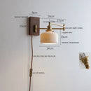 Helnys Clear Glass Copper LED Wall Lights with Pull Chain Switch and Walnut Wood Canopy